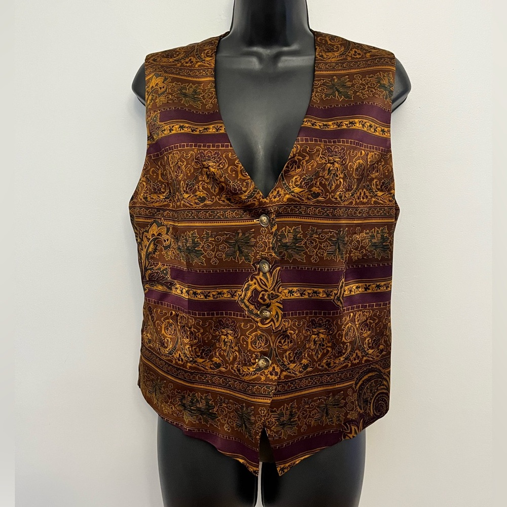 Peter Nygard Silk Button Front Vest with Back Tie, Size 10